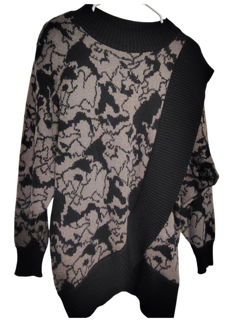 Vtg. Laurel Escada Medium Sweater Dress Black Gray Abstract Print West Germany